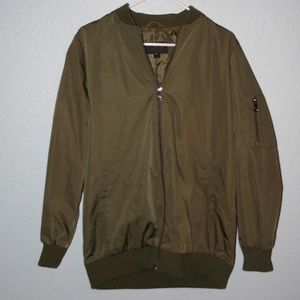 Polyester Olive Green Bomber Jacket
